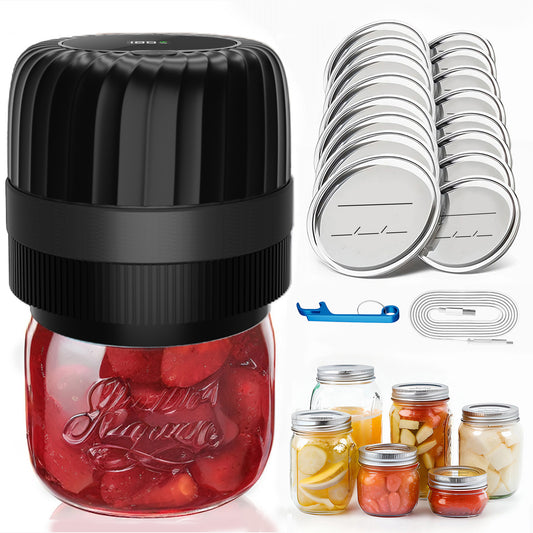 Electric Mason Jar Vacuum Sealer Kit for Wide-Mouth & Regular-Mouth Mason Jars, Food Saver Vacuum Canning Sealer Machine Includes 16 Jar Lids