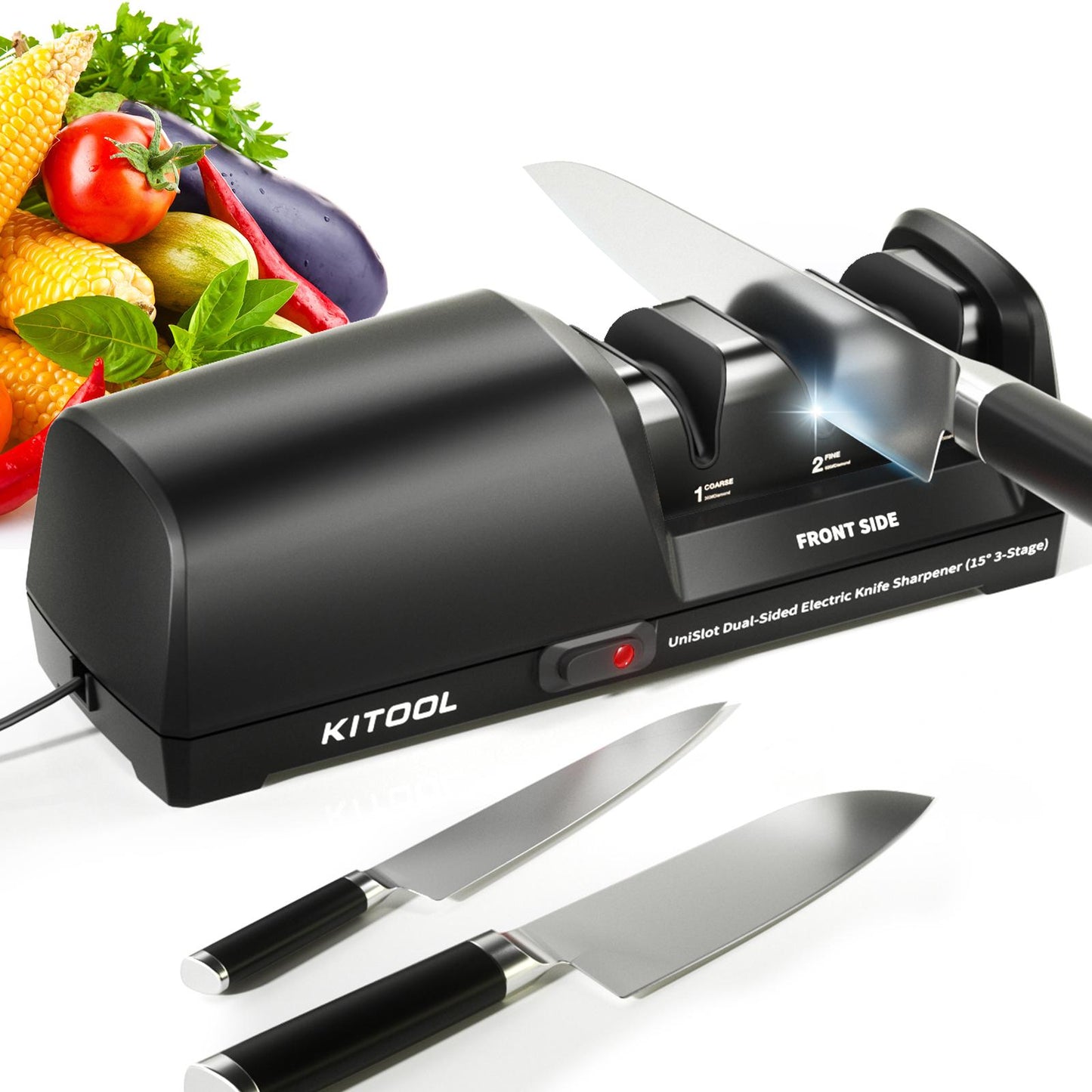 KITOOL UniSlot Dual-Sided Electric Knife Sharpener (15° 3-Stage)